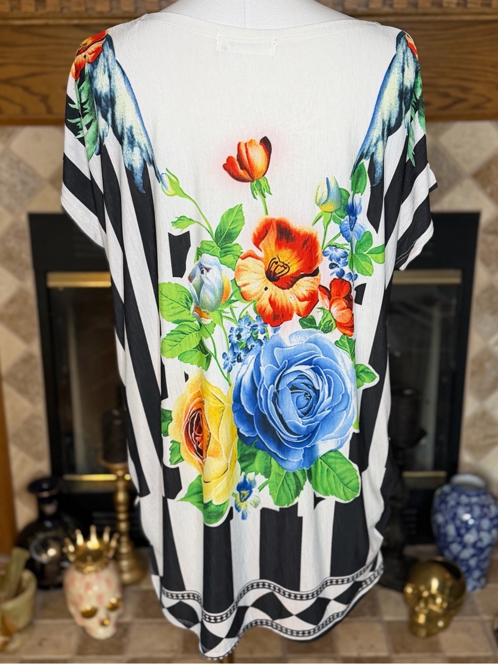 Gabriel Ye Women's Floral Stripe Tunic Top - Floral Multicolor Women’s M/L - Picture 8 of 13